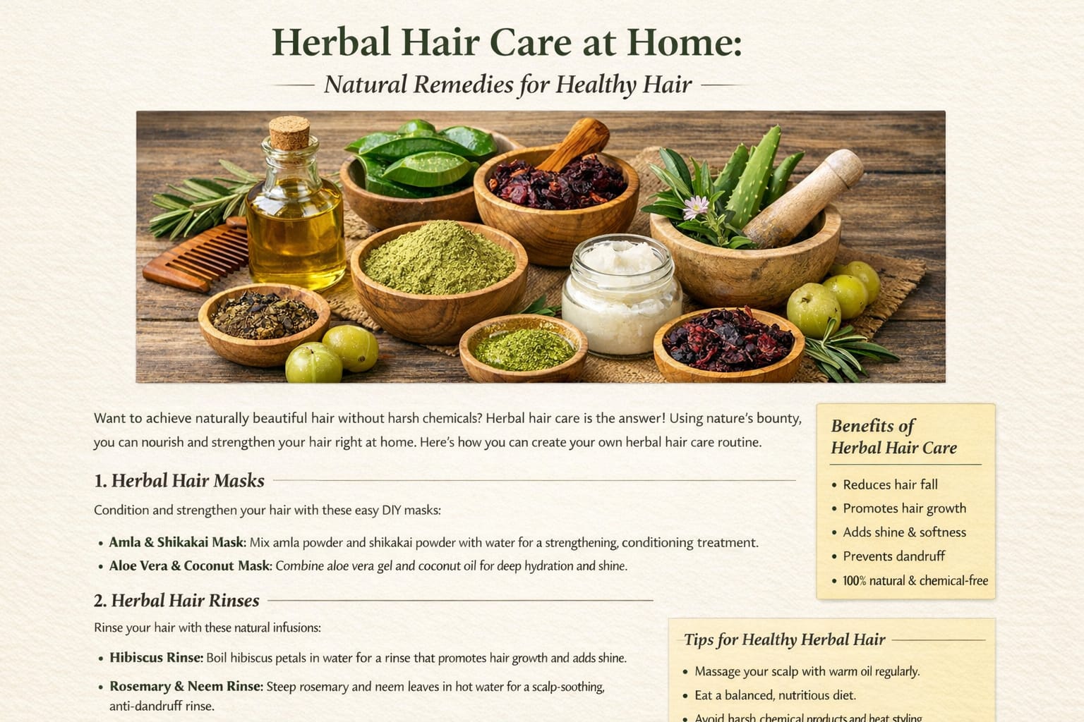 Herbal Hair Care at Home: Natural Secrets for Healthy, Beautiful Hair